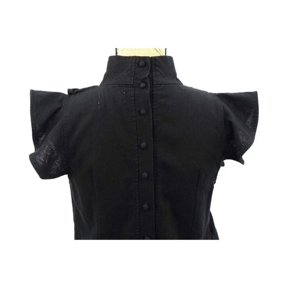 McGuire Sorbonne Dress Women Extra Small XS Black Linen Ruffle Shift Button Back - Picture 8 of 11